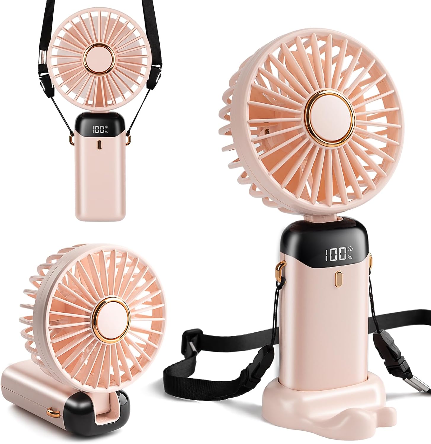 Mini Handheld Fan, Type-C Rechargeable, 4000mAh Battery Operated Fan with Digital Display, 90° Foldable, 5 Speed Wind,Handheld/Neck/Desk 3 in 1 Personal Small Fan, Makeup Fan for Women (Snow White)