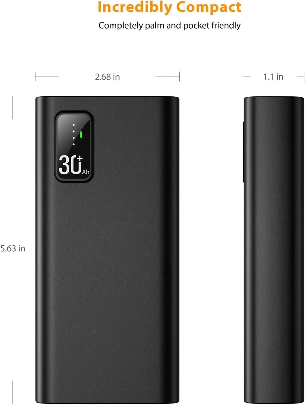 Power Bank 30000mAh QC3.0 22.5W & USB C PD20W Fast Charging