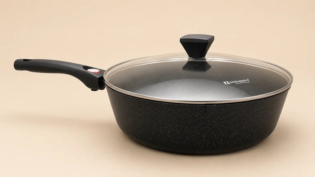 Saute Pan with glass lid - 32cm & 6.5L Capacity by Rosenberg Non-Stick, Induction Compatible