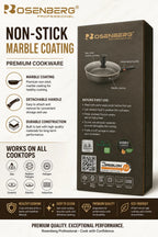 Saute Pan with glass lid - 32cm & 6.5L Capacity by Rosenberg Non-Stick, Induction Compatible