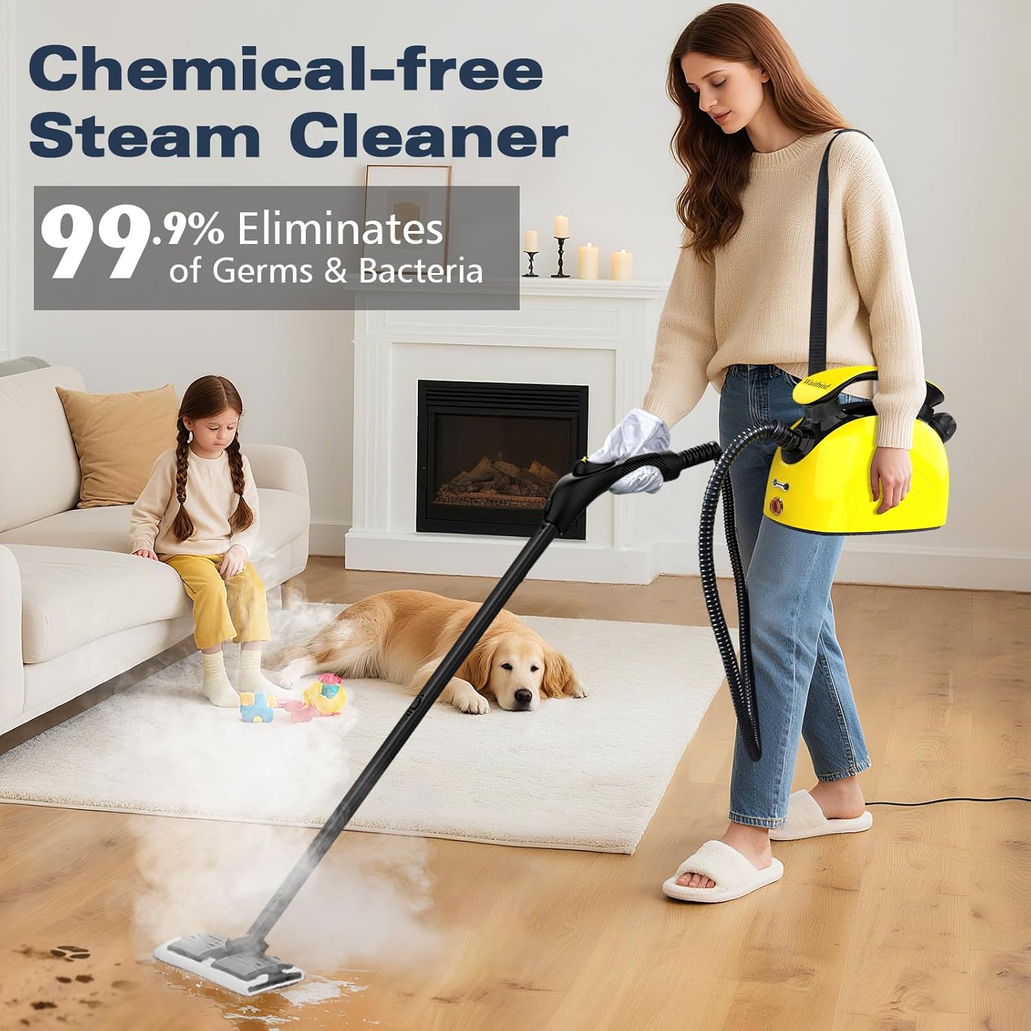 Multi-Purpose Steam Cleaner for All Accessories 21 Pieces, Manual Steam Cleaner and Shoulder Strap, for Cleaning Upholstered Furniture, Sofa, Tile, Floor, Window & Car