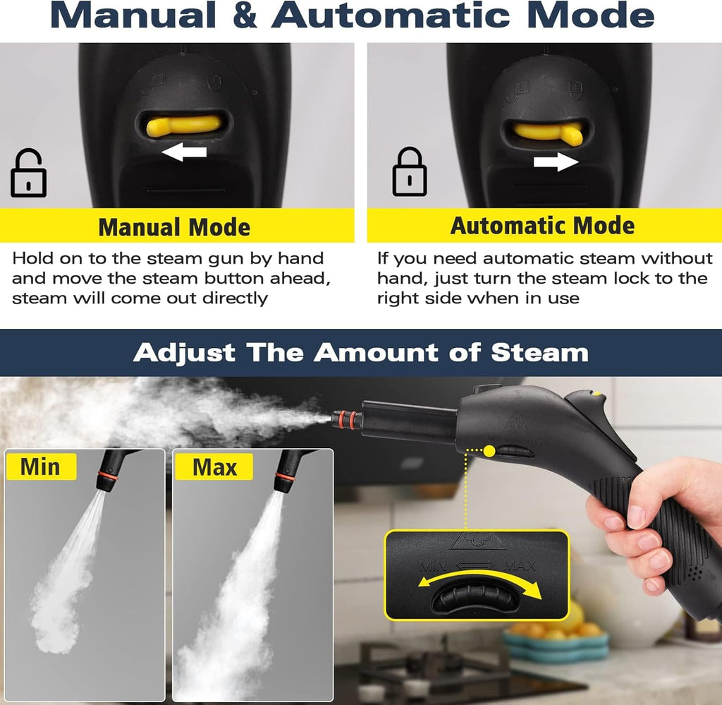 Multi-Purpose Steam Cleaner for All Accessories 21 Pieces, Manual Steam Cleaner and Shoulder Strap, for Cleaning Upholstered Furniture, Sofa, Tile, Floor, Window & Car