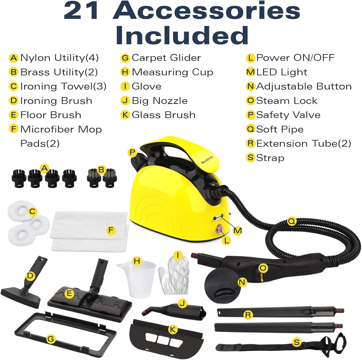 Multi-Purpose Steam Cleaner for All Accessories 21 Pieces, Manual Steam Cleaner and Shoulder Strap, for Cleaning Upholstered Furniture, Sofa, Tile, Floor, Window & Car