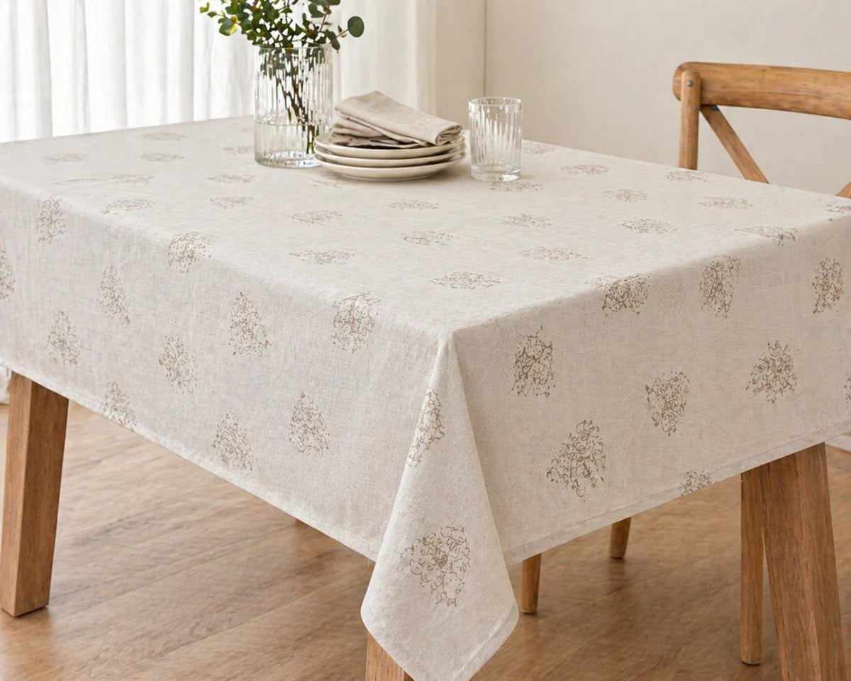 High Street Cotton Tablecloth – Floral Block Print Dining Table Cover (6 Seater)