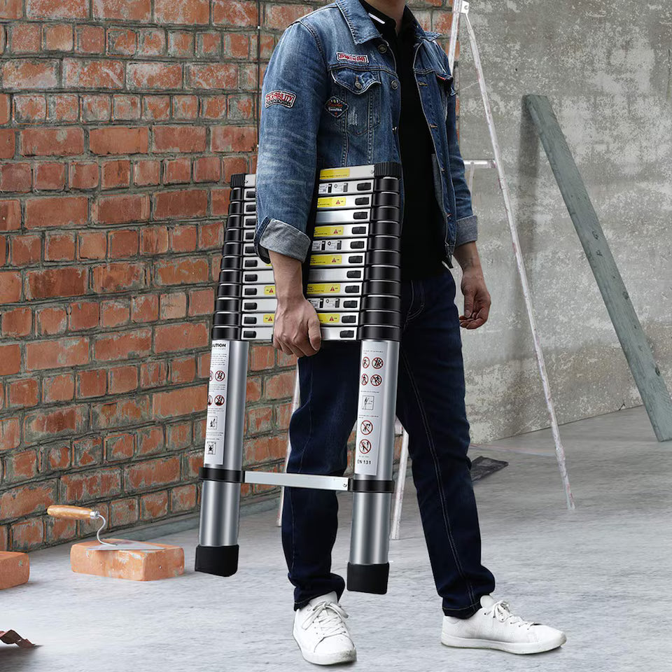 2.9M / 3.2M / 3.8M / 4.6M Extendable Portable Foldable Telescopic Ladder | Silver | 3.8M No ratings yet