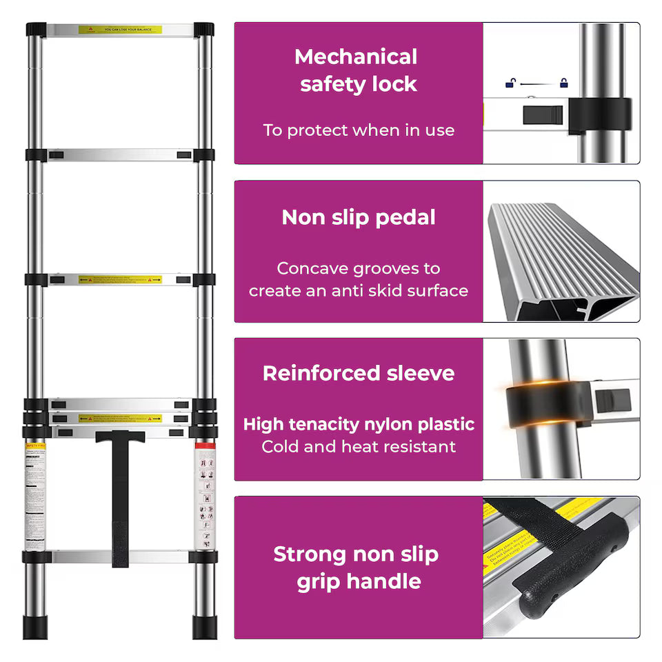 2.9M / 3.2M / 3.8M / 4.6M Extendable Portable Foldable Telescopic Ladder | Silver | 3.8M No ratings yet