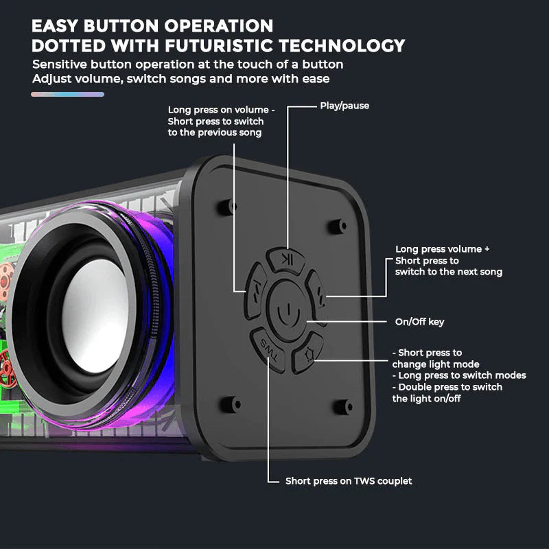 Transparent RGB Wireless Portable Bluetooth Dual Speaker - V8