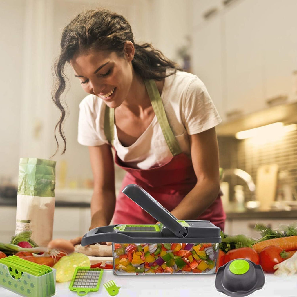 Multifunction Vegetable Chopper, 14 in 1 Salad Cutter Food Dicer Veg Chopper with 7 Blades for Kitchen