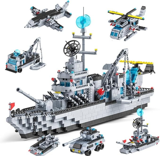 Navy Destroyer Building Block Set, 6-in-1 Navy Guided Missile Destroyer Model, 1560 Pcs