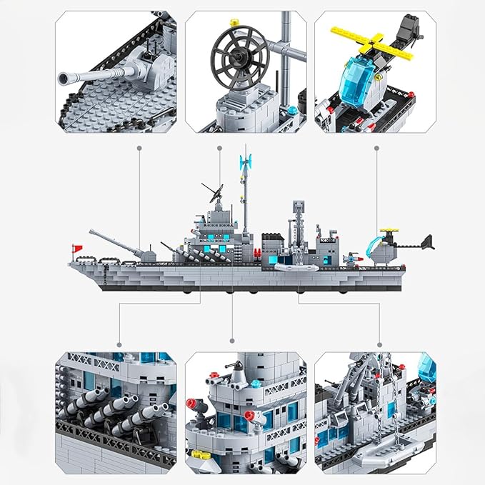 Navy Destroyer Building Block Set, 6-in-1 Navy Guided Missile Destroyer Model, 1560 Pcs